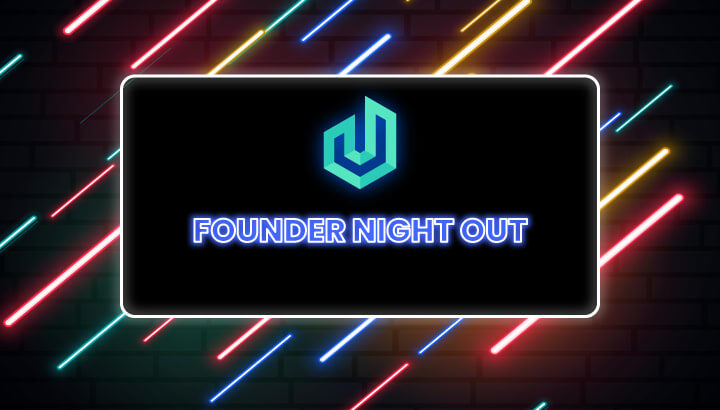 event banner of a virtual founder night out—technology provided by gamerjibe