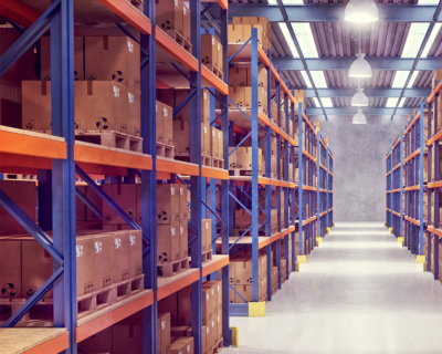 a large warehouse filled with lots of shelves