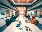 people discussion in conference room at river north event